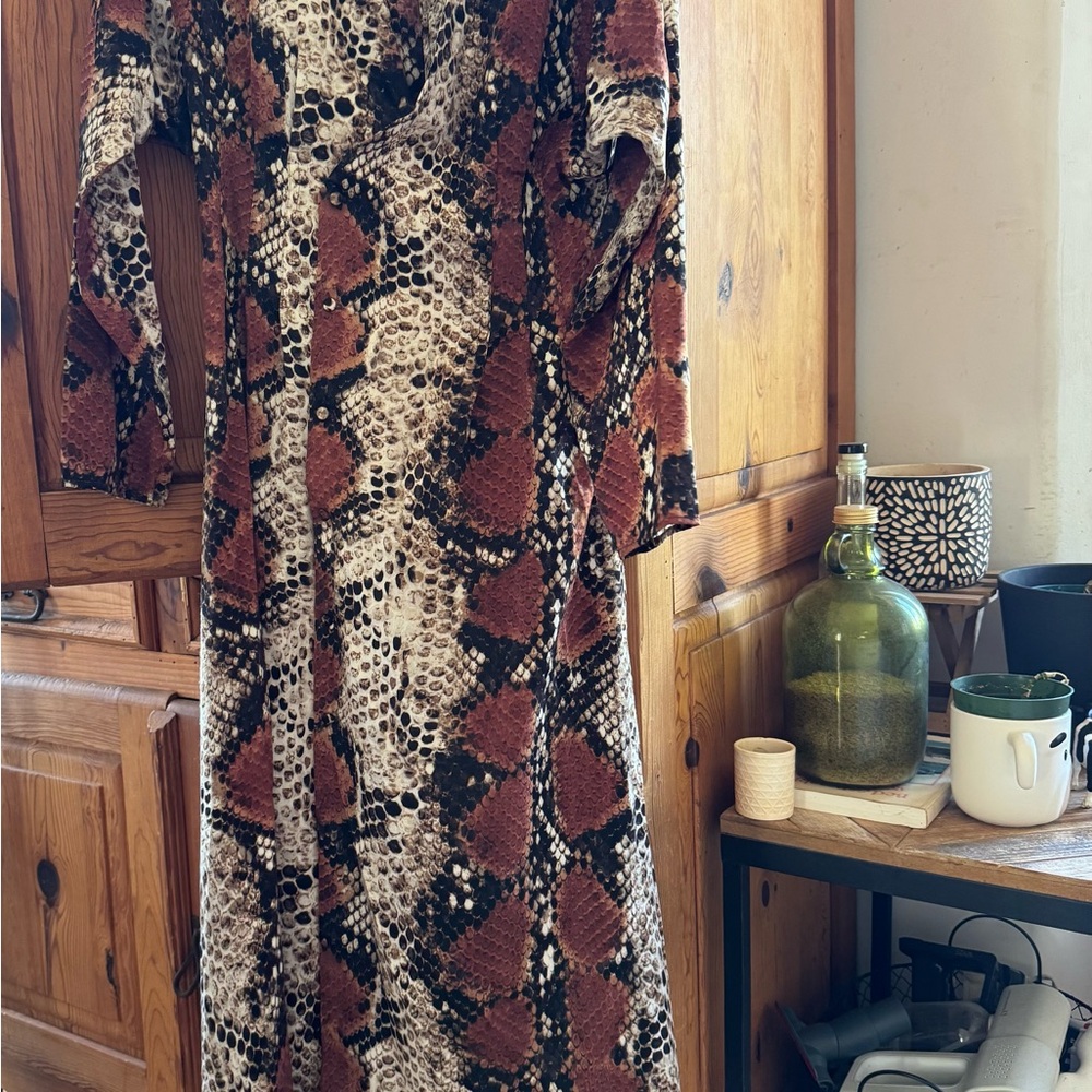 Mango Snake Print Dress - Brown and Cream